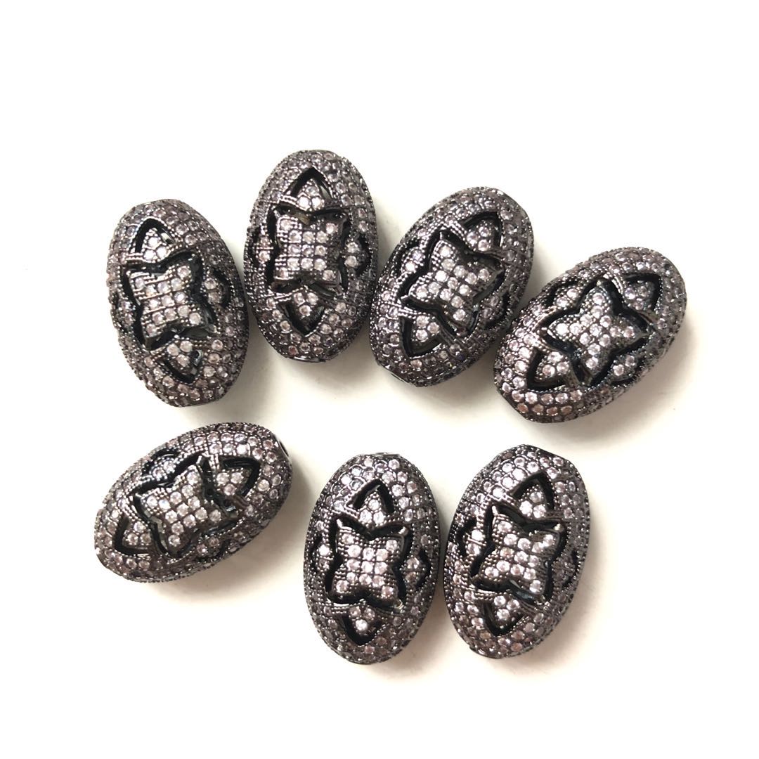 10pcs/lot 18.5*11.5mm CZ Paved Hollow Flower Centerpiece Spacers Black CZ Paved Spacers Oval Spacers Charms Beads Beyond