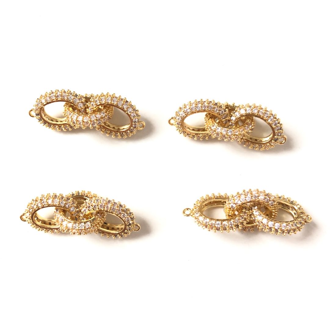 5pcs-10pcslot 31.5*12mm CZ Paved 3-Circle Chain Connectors Gold CZ Paved Connectors Chain Charms Beads Beyond