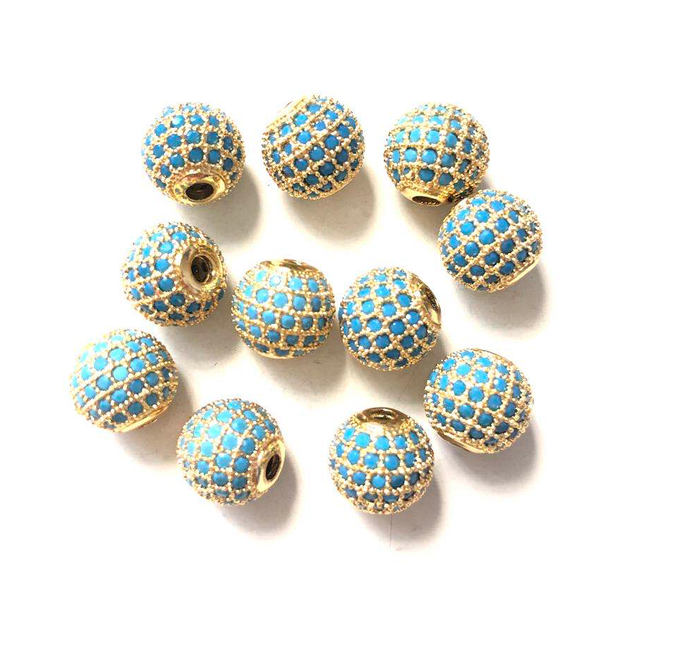 10pcs/lot 10mm Turquoise CZ Paved Ball Spacers Gold CZ Paved Spacers 10mm Beads Ball Beads Colorful Zirconia Charms Beads Beyond