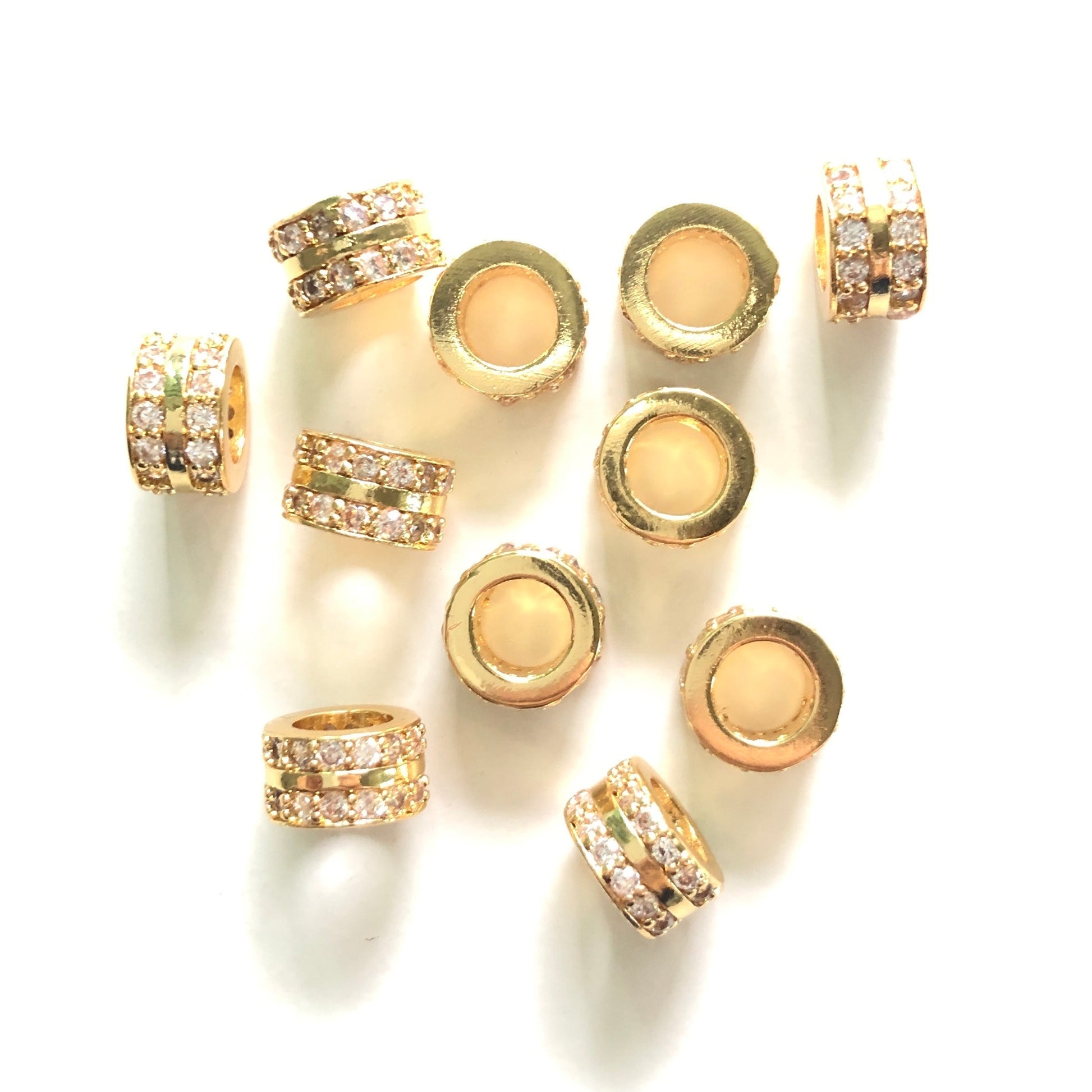 20pcs/lot 8.5*5.2mm Clear CZ Paved Wheel Rondelle Spacers Gold CZ Paved Spacers Rondelle Beads Charms Beads Beyond
