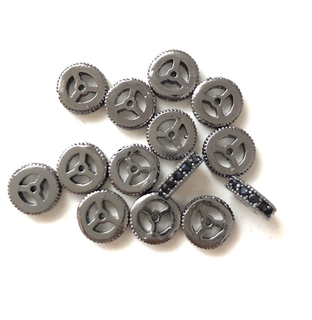 30pcs/lot 8*2.5mm CZ Paved Wheel Rondelle Spacers Black on Black CZ Paved Spacers Rondelle Beads Charms Beads Beyond