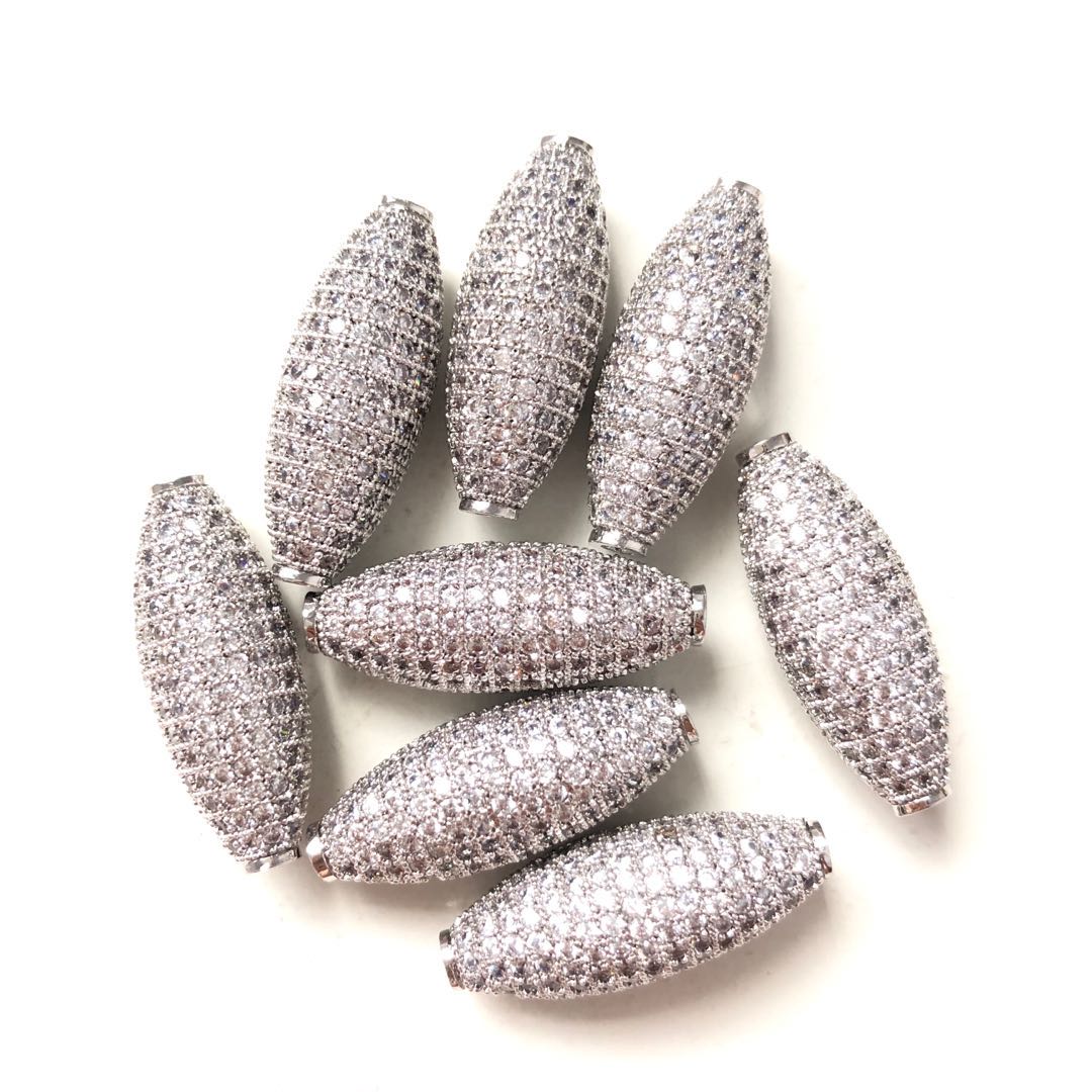 10pcs/lot 28*11mm CZ Paved Oliver Centerpiece Spacers Silver CZ Paved Spacers Oval Spacers Charms Beads Beyond