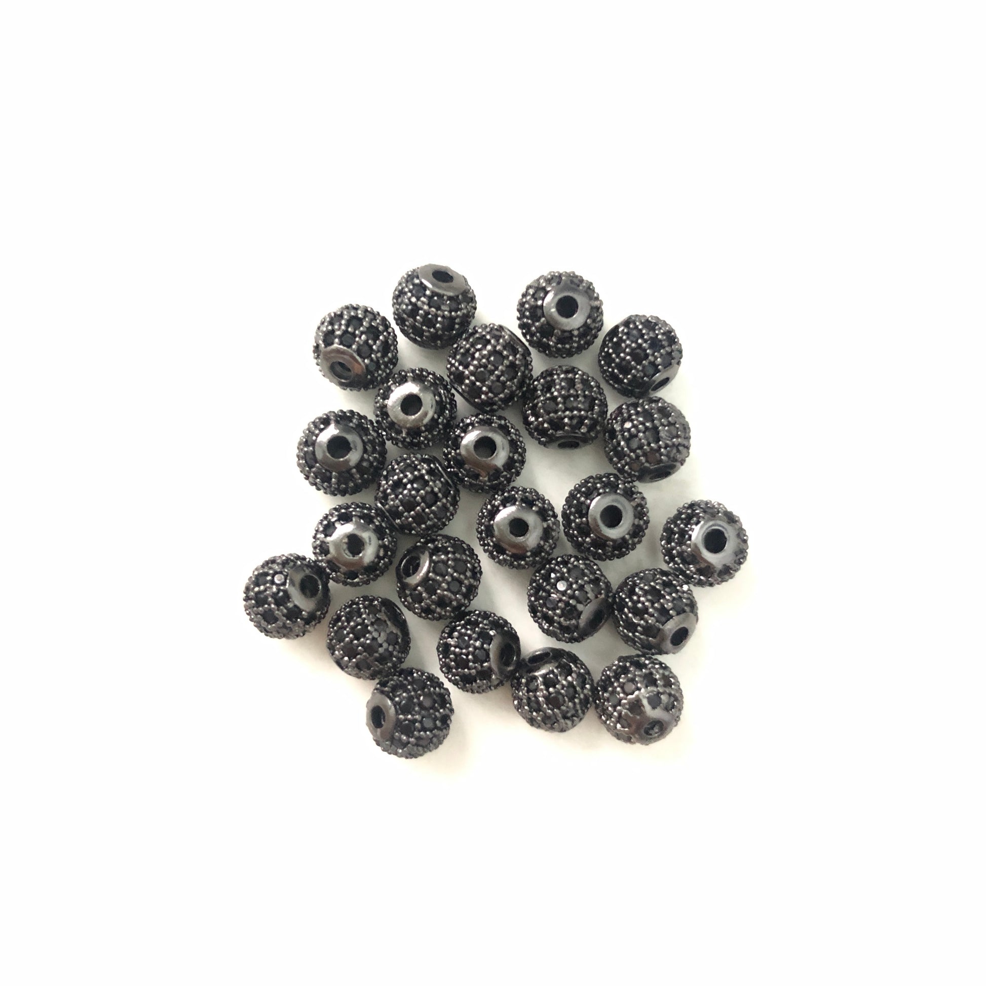 20pcs/lot 6mm Clear CZ Paved Ball Spacers Black on Black CZ Paved Spacers 6mm Beads Ball Beads Charms Beads Beyond
