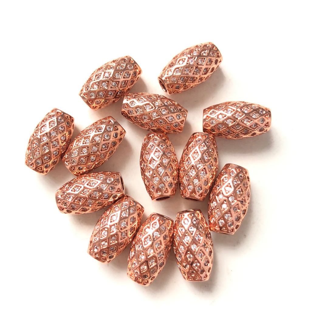 10pcs/lot 14*8.2mm CZ Paved Oliver Centerpiece Spacers Rose Gold CZ Paved Spacers Oval Spacers Charms Beads Beyond