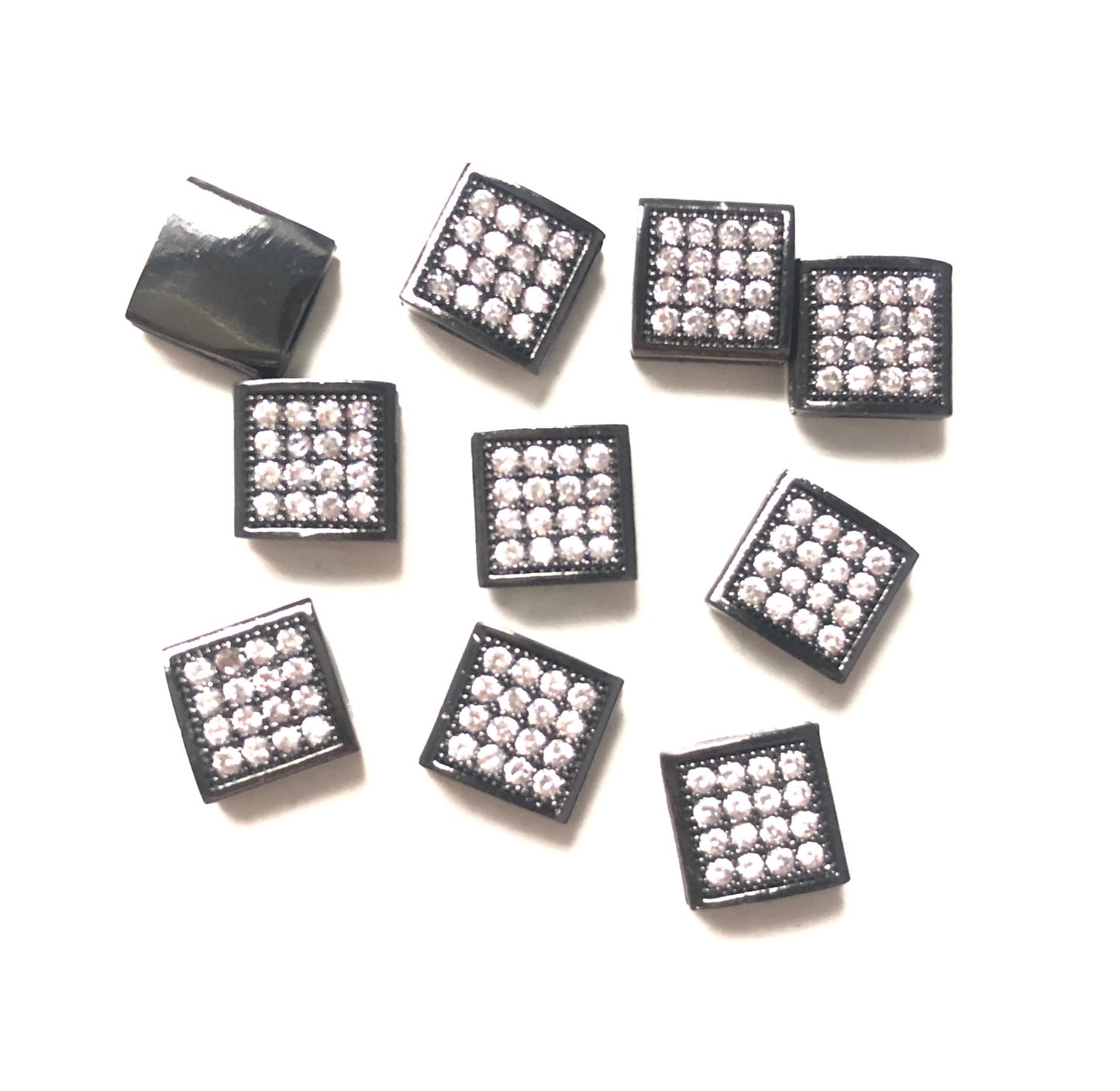20pcs/lot 8.6*8.6mm CZ Paved Square Rondelle Spacers Black CZ Paved Spacers Rondelle Beads Charms Beads Beyond