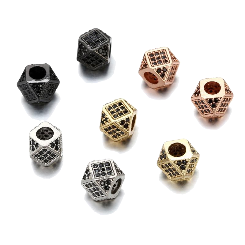 20pcs/lot Black CZ Paved Octagon Rondelle Spacers Mix Color CZ Paved Spacers Rondelle Beads Charms Beads Beyond