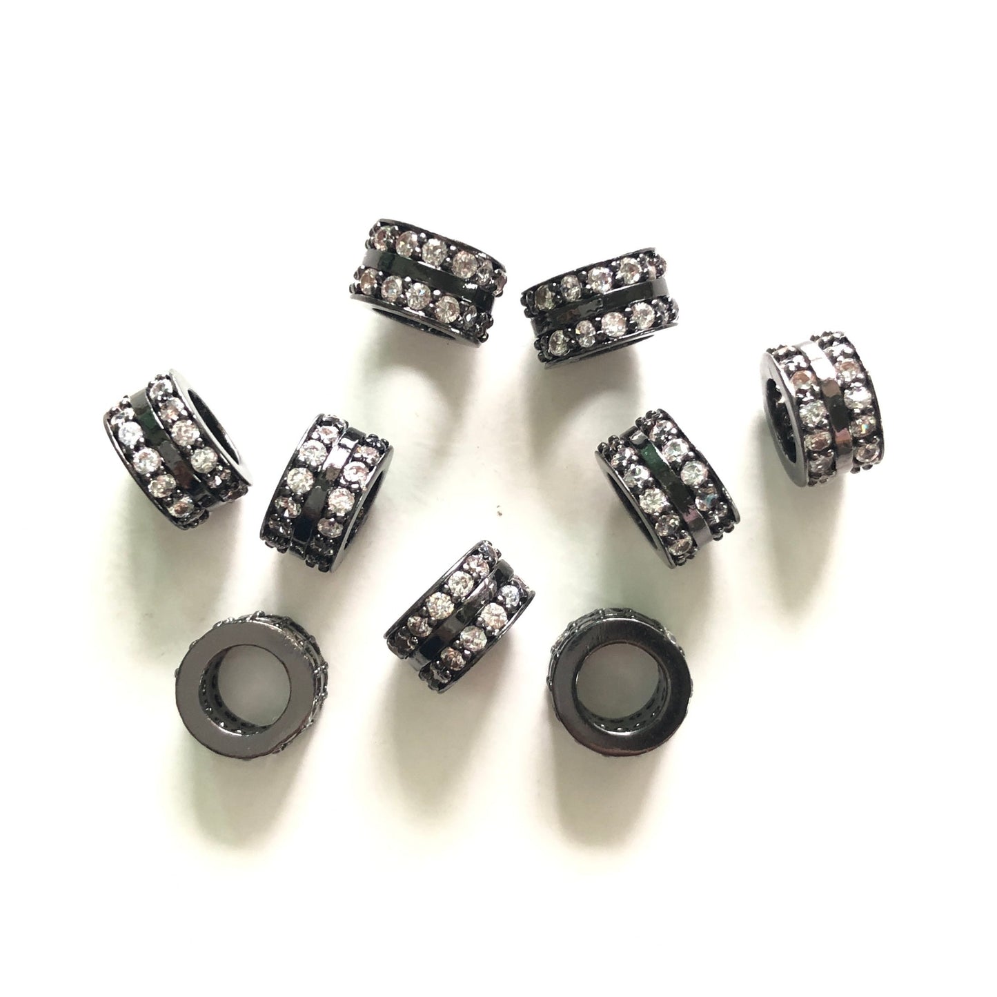 20pcs/lot 8.5*5.2mm Clear CZ Paved Wheel Rondelle Spacers Black CZ Paved Spacers Rondelle Beads Charms Beads Beyond