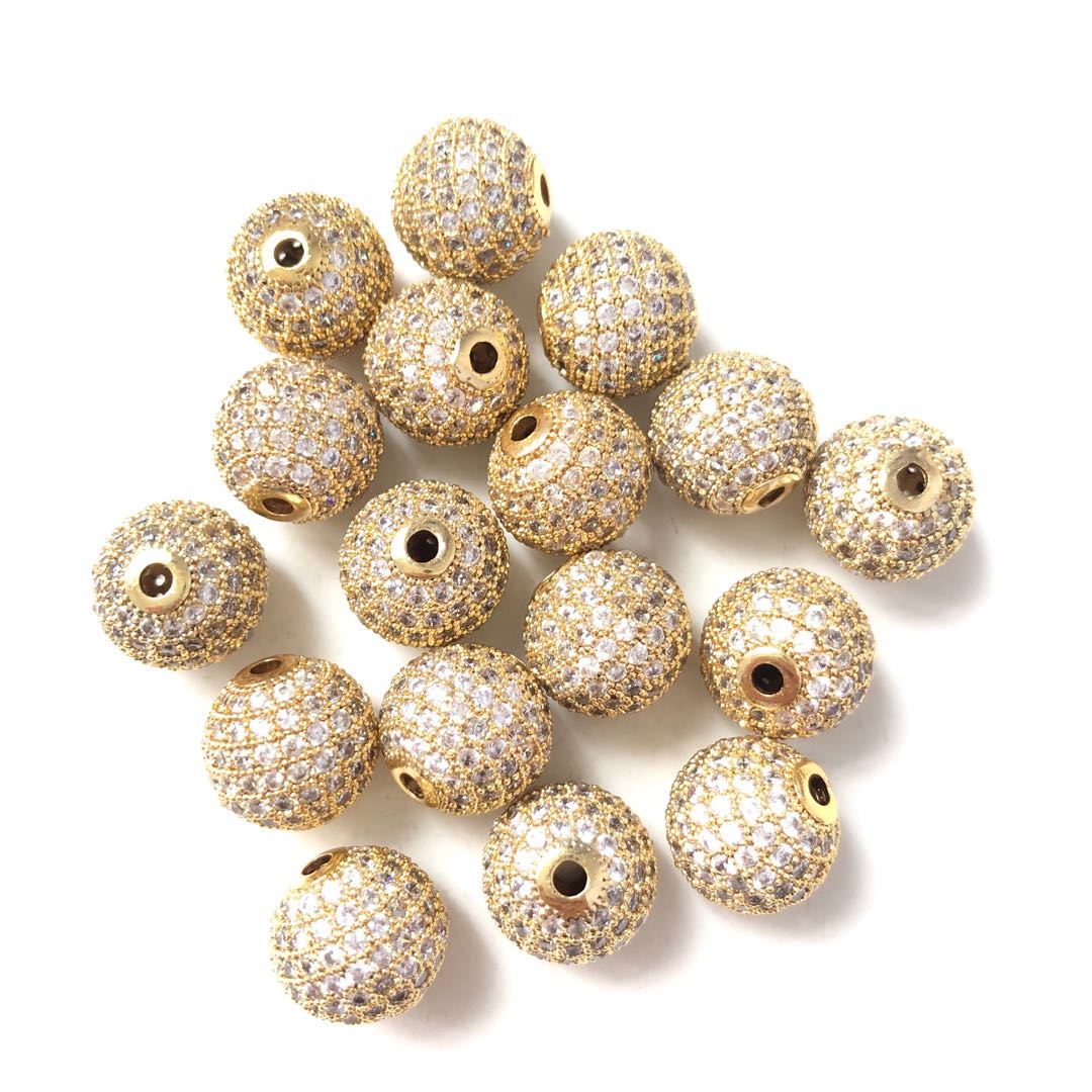 50pcs/lot 12mm Clear CZ Paved Ball Spacers Gold Wholesale 12mm Beads Charms Beads Beyond