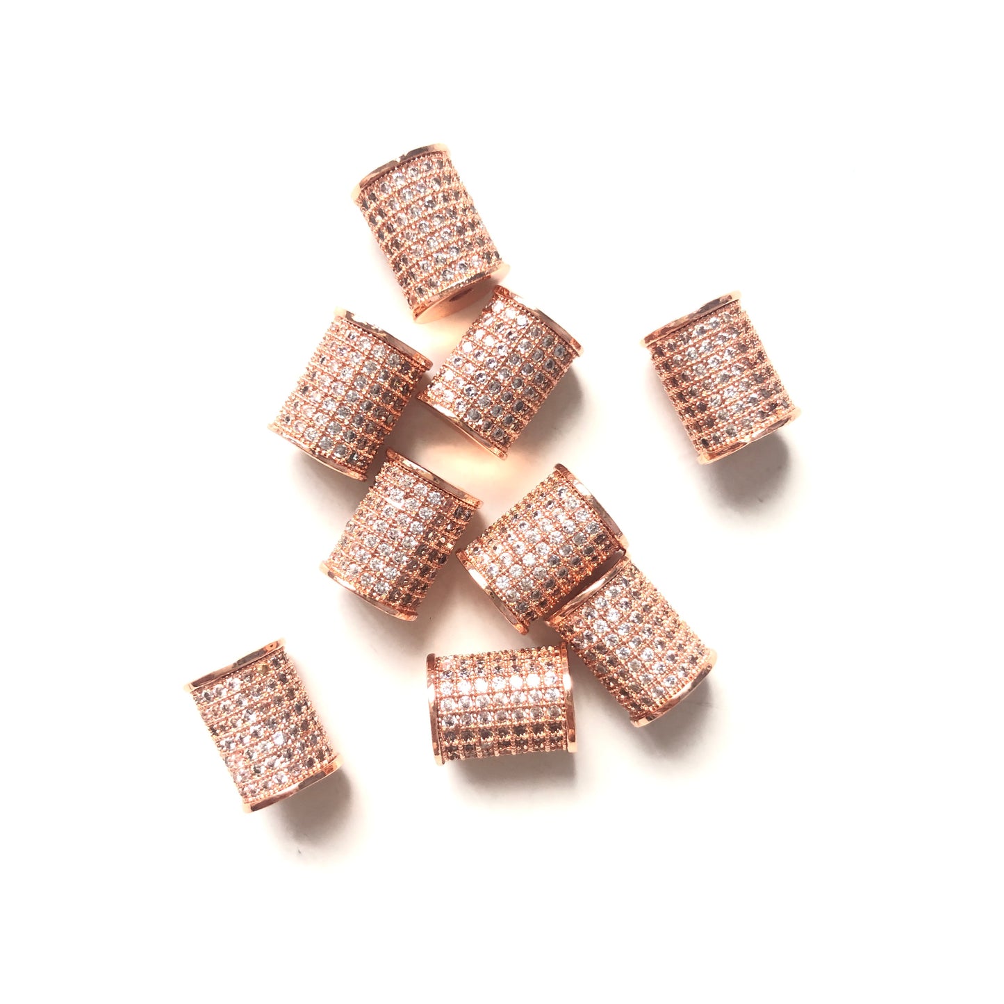 10pcs/lot 10*8mm CZ Paved Cylinder Rondelle Spacers Rose Gold CZ Paved Spacers Rondelle Beads Charms Beads Beyond