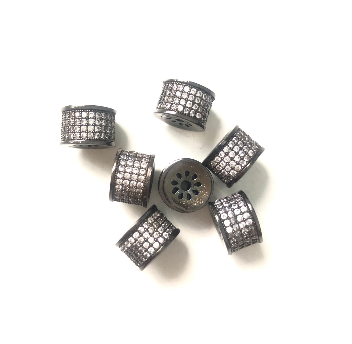 10pcs/lot 9.5*6.5mm CZ Paved Cylinder Rondelle Spacers Black CZ Paved Spacers Rondelle Beads Charms Beads Beyond