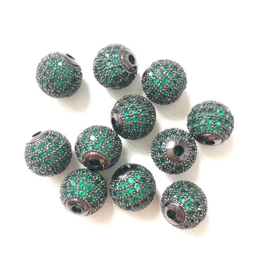 10pcs/lot 10mm Green CZ Paved Ball Spacers Black CZ Paved Spacers 10mm Beads Ball Beads Colorful Zirconia Charms Beads Beyond