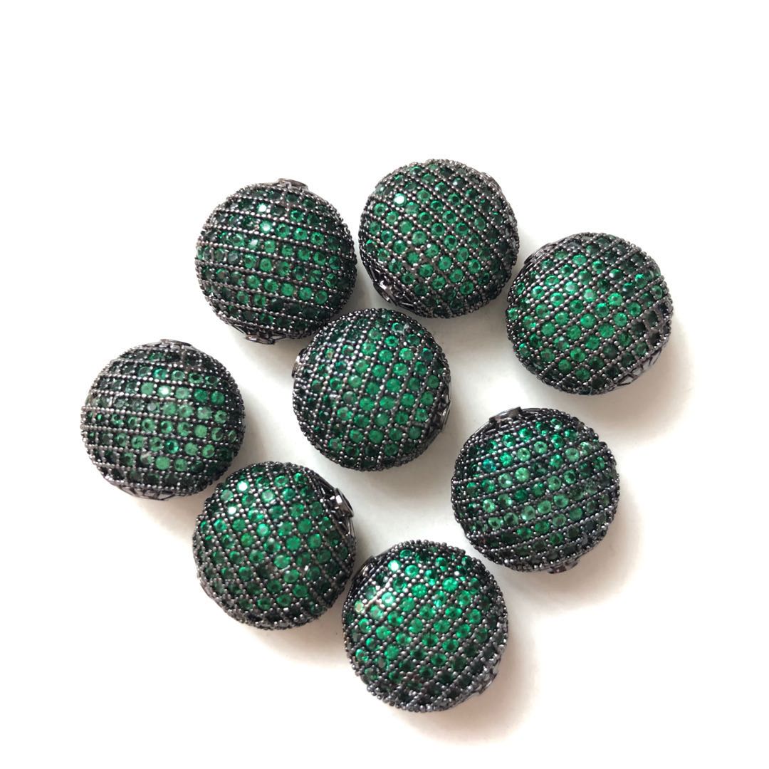 10pcs/lot 14*15mm CZ Paved Gunmetal Flat Round Centerpiece Spacers Green CZ Paved Spacers Flat Round Spacers Charms Beads Beyond