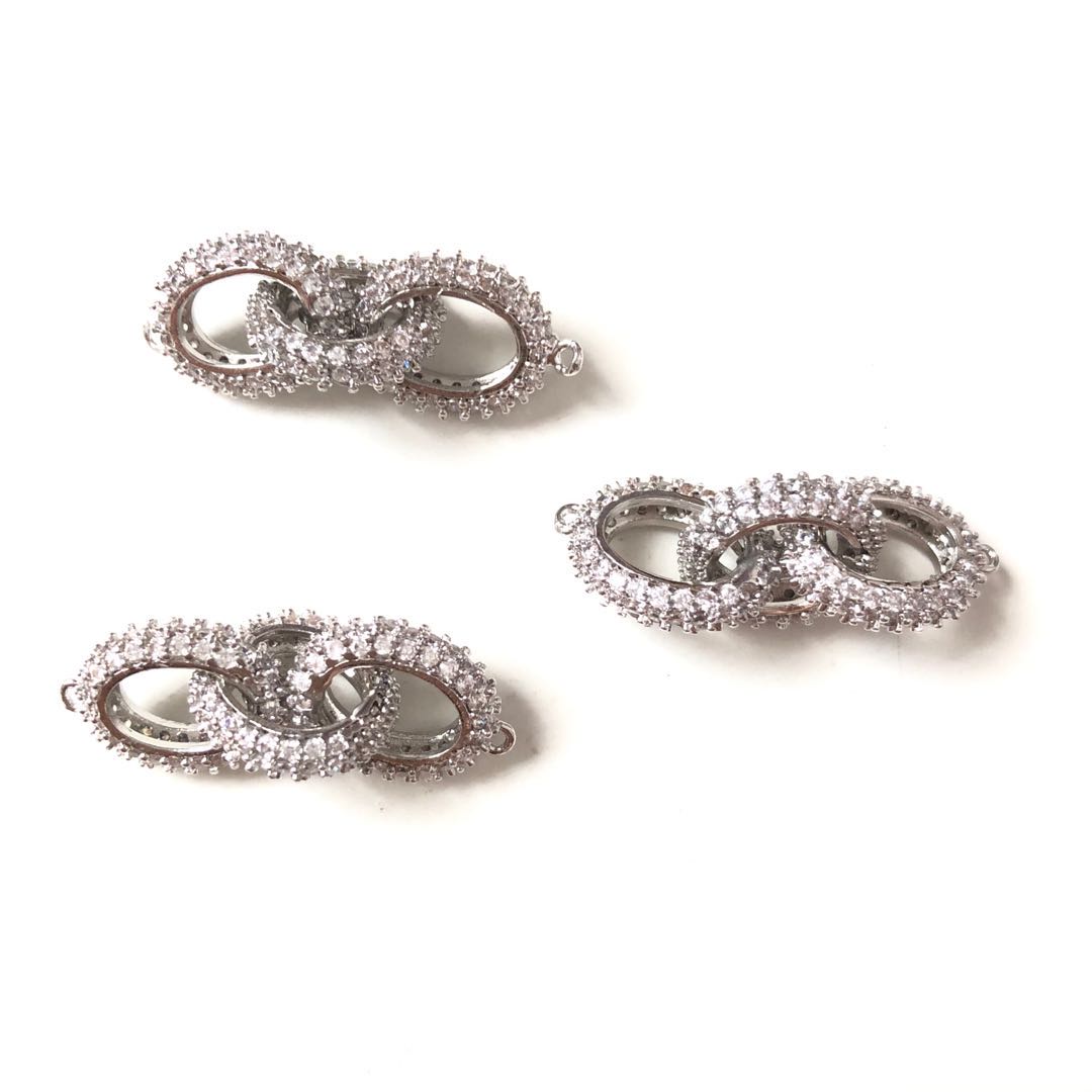 5pcs-10pcslot 31.5*12mm CZ Paved 3-Circle Chain Connectors Silver CZ Paved Connectors Chain Charms Beads Beyond