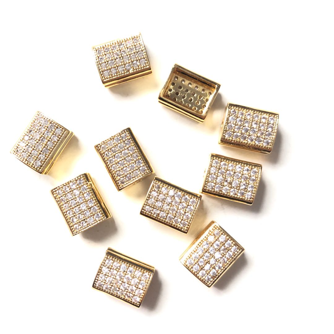 20pcs/lot 11*9mm CZ Paved Square Rondelle Spacers Gold CZ Paved Spacers Rondelle Beads Charms Beads Beyond