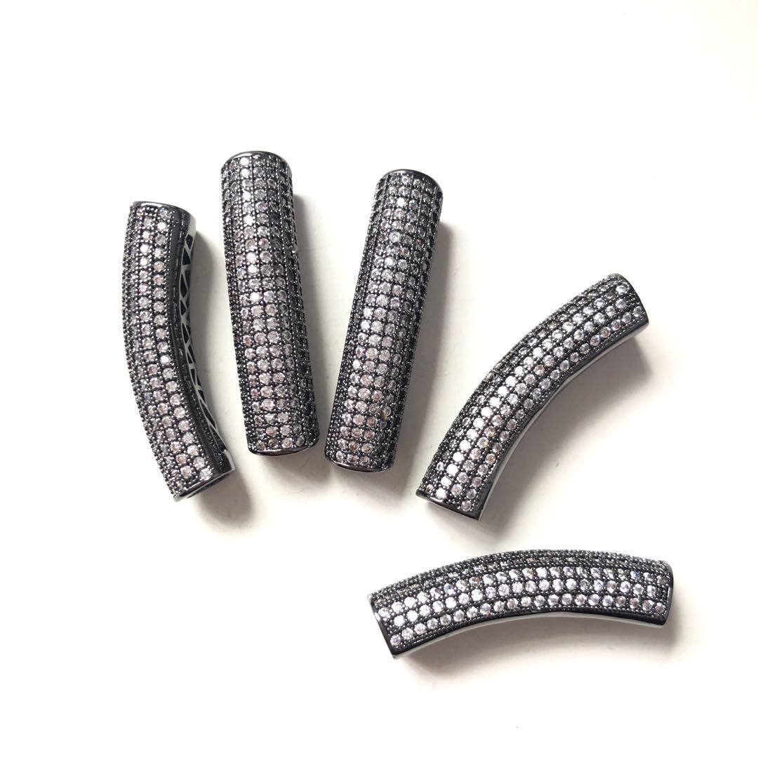 5-10pcs/lot 37.7*9mm CZ Paved Tube Bar Spacers Clear on Black CZ Paved Spacers Tube Bar Centerpieces Charms Beads Beyond