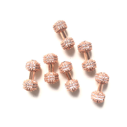10pcs/lot 18*7.8mm CZ Paved Dumbbell Spacers Rose Gold CZ Paved Spacers Charms Beads Beyond