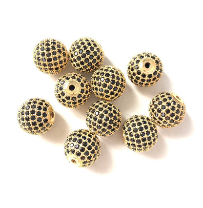 10-20pcs/lot 12mm Black CZ Paved Ball Spacers Gold CZ Paved Spacers 12mm Beads Ball Beads Charms Beads Beyond