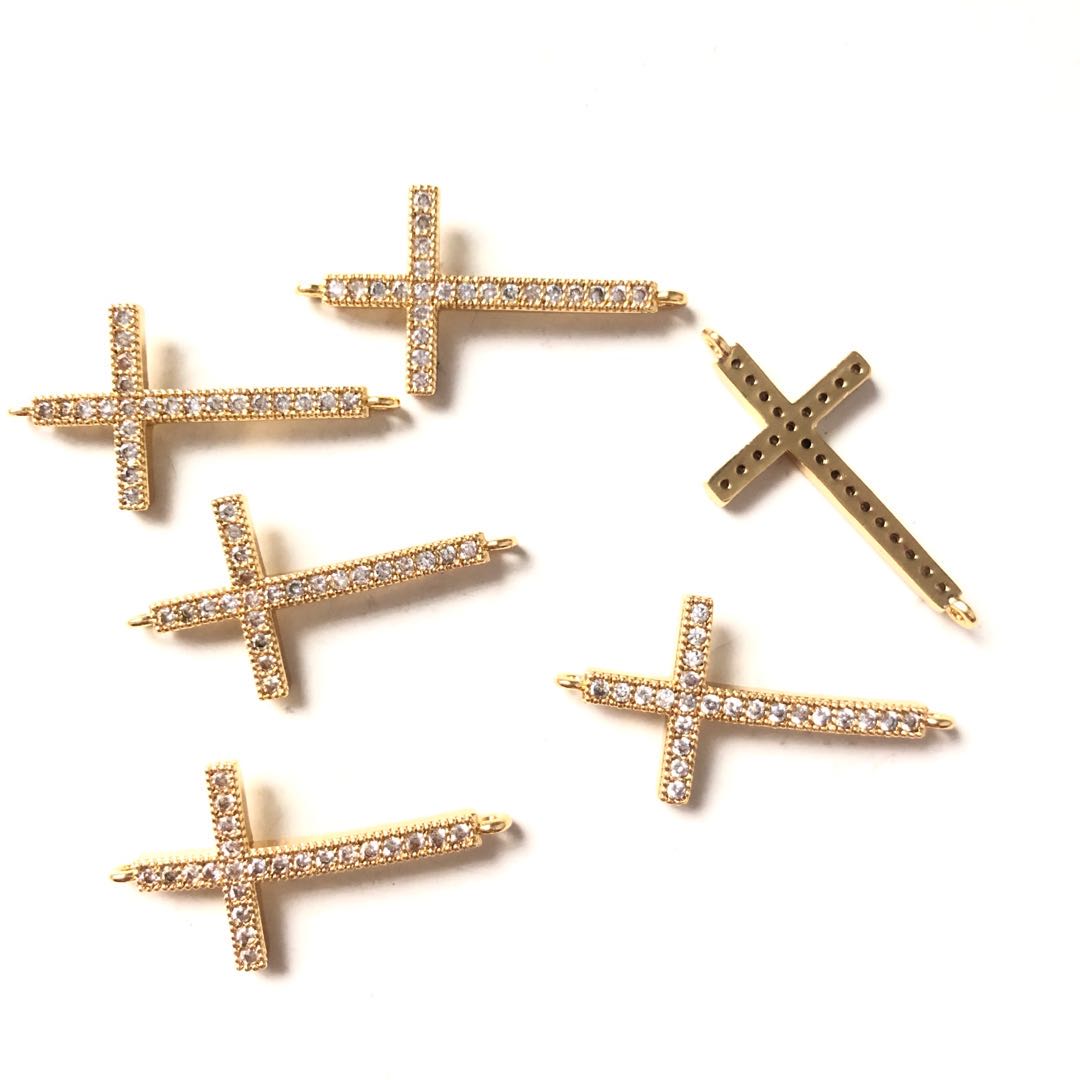 10pcs/lot 30.7*16mm CZ Paved Cross Connectors Gold CZ Paved Connectors Cross Charms Beads Beyond
