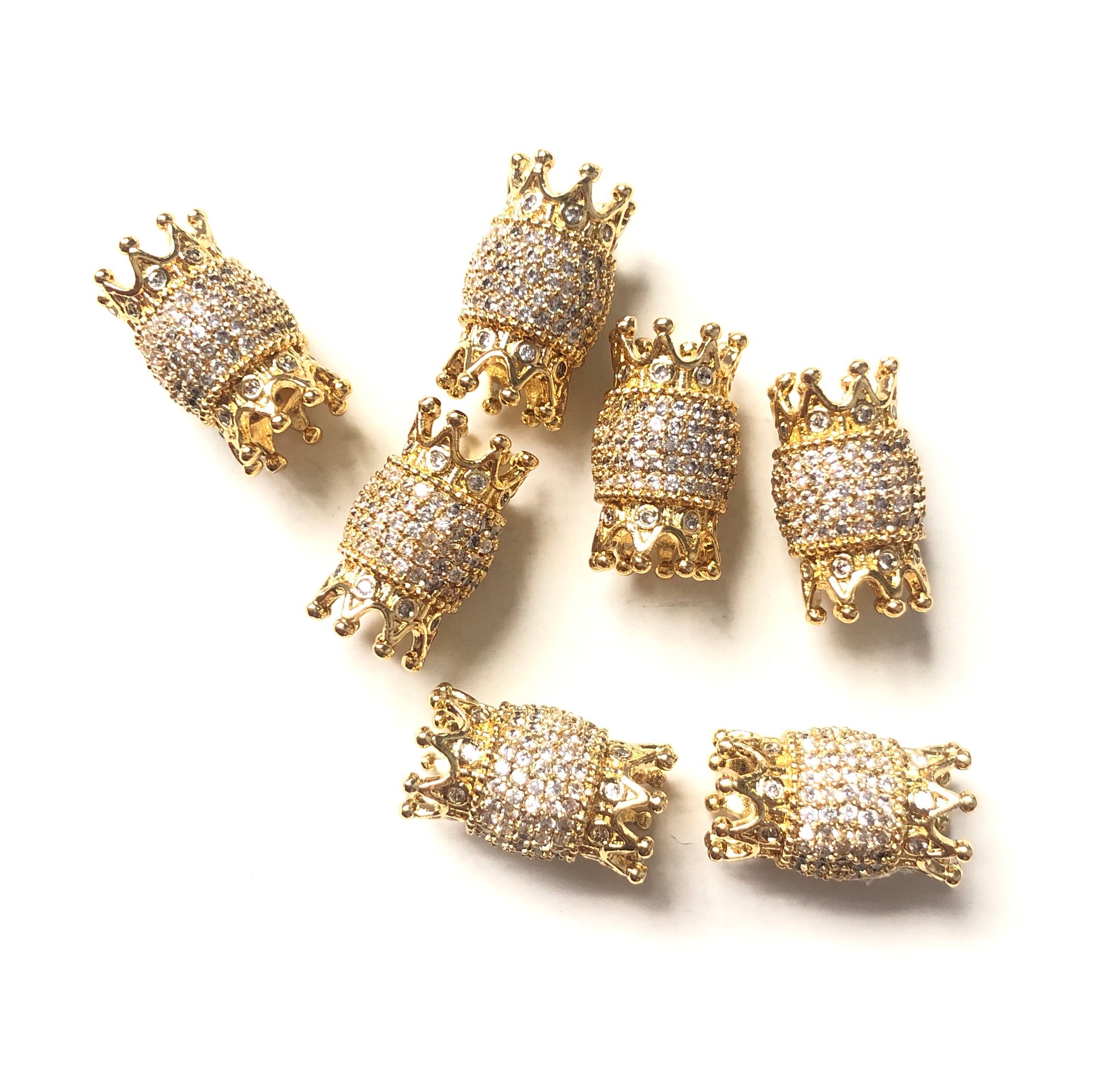 10pcs/lot 16*9mm CZ Paved Double Crown Spacers Gold CZ Paved Spacers Crown Beads Charms Beads Beyond