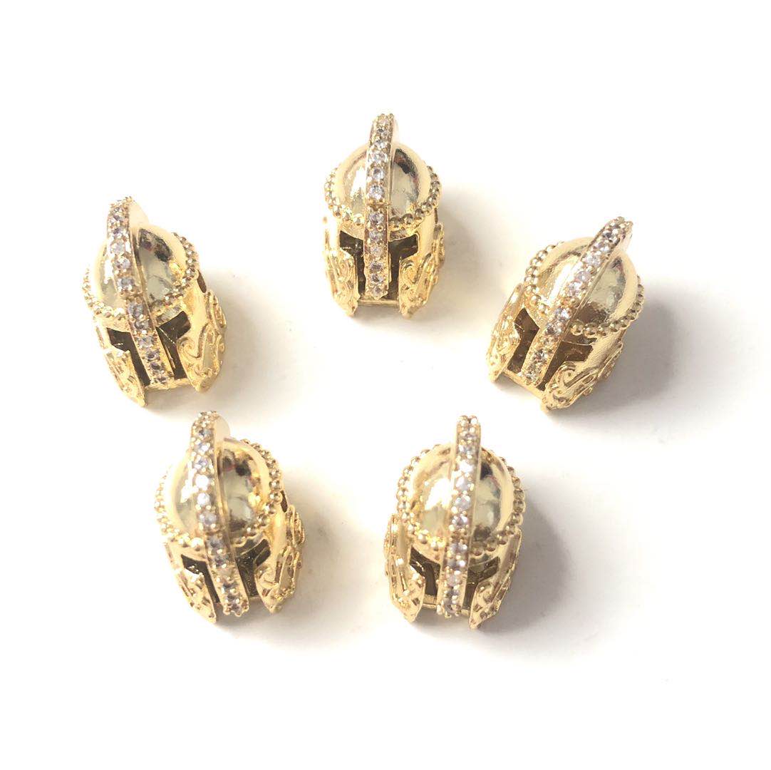 20pcs/lot Clear CZ Paved Warrior Helmet Spacers Gold CZ Paved Spacers Helmet Spacers Charms Beads Beyond