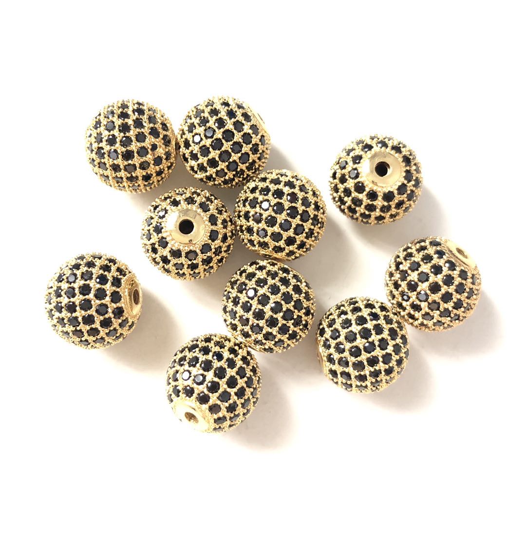 50pcs/lot 12mm Black CZ Paved Ball Spacers Gold Wholesale 12mm Beads Charms Beads Beyond