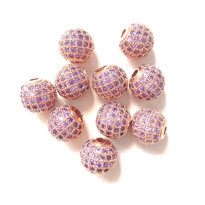 10pcs/lot 10mm Purple CZ Paved Ball Spacers Rose Gold CZ Paved Spacers 10mm Beads Ball Beads Colorful Zirconia Charms Beads Beyond