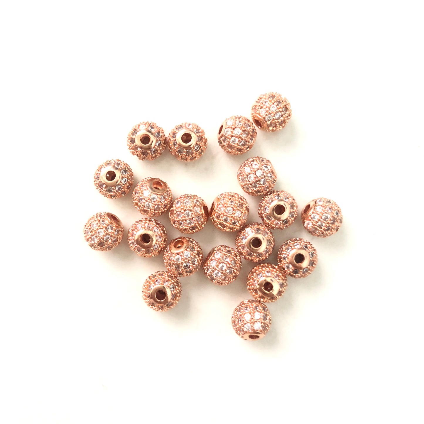20pcs/lot 6mm Clear CZ Paved Ball Spacers Rose Gold CZ Paved Spacers 6mm Beads Ball Beads Charms Beads Beyond