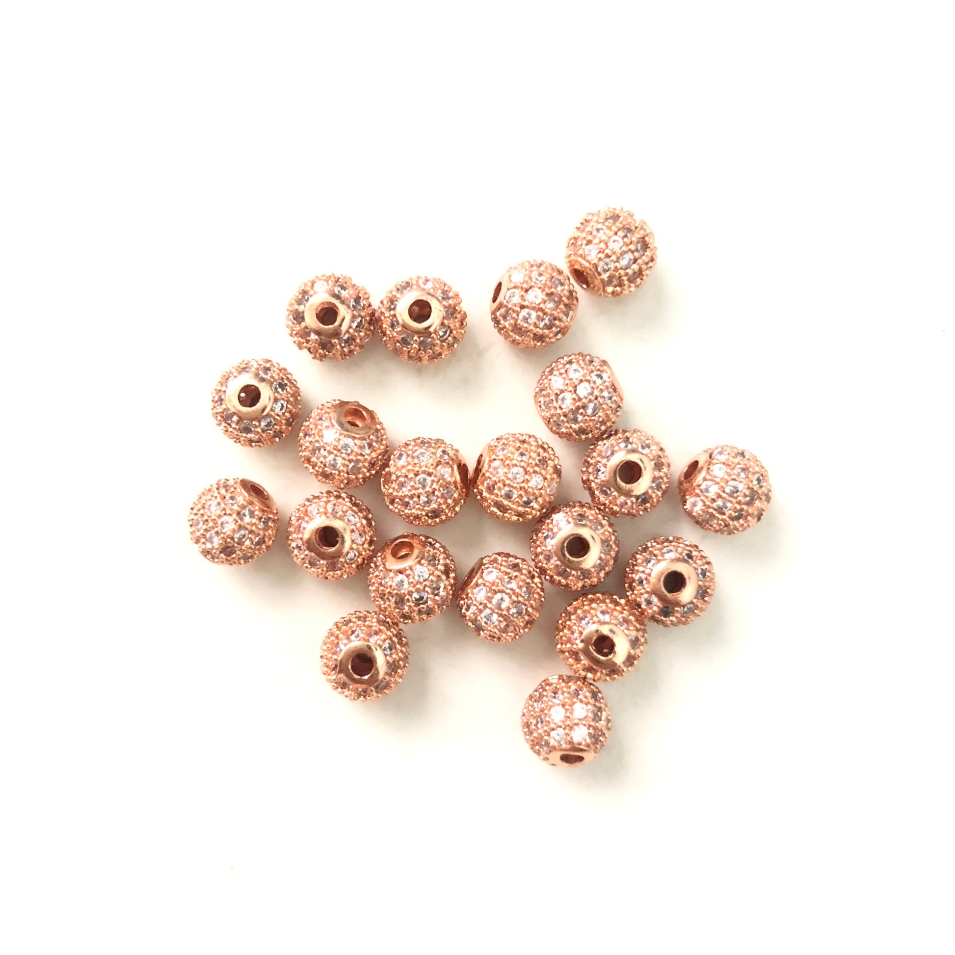 50pcs/lot 6mm CZ Paved Ball Spacers Rose Gold Wholesale Charms Beads Beyond