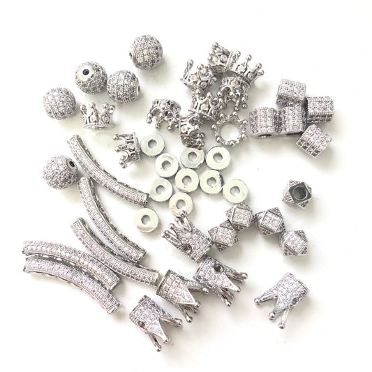 45pcs/lot Clear CZ Paved Spacers Mix Set-Silver Silver Set CZ Paved Spacers Mix Spacers Beads Set Charms Beads Beyond