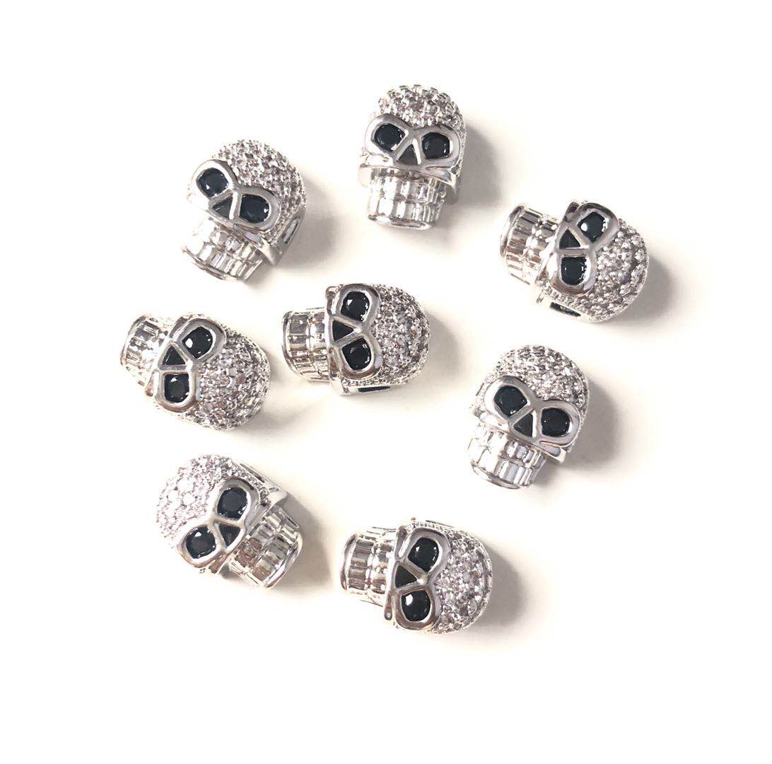 50pcs/lot CZ Paved Skull Head Spacers Silver Wholesale Charms Beads Beyond