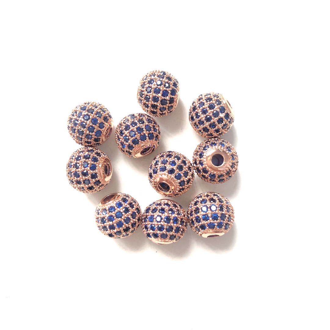 10pcs/lot 10mm Blue CZ Paved Ball Spacers Rose Gold CZ Paved Spacers 10mm Beads Ball Beads Colorful Zirconia Charms Beads Beyond