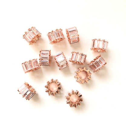 10pcs/lot 9.5*6.4mm Clear CZ Paved Big Hole Spacers Rose Gold CZ Paved Spacers Big Hole Beads New Spacers Arrivals Charms Beads Beyond