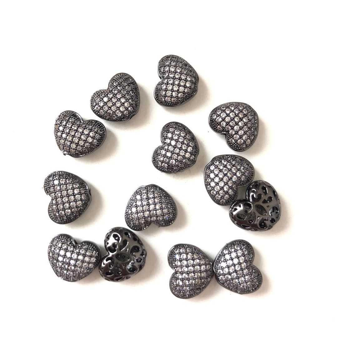 20pcs/lot 11*9mm CZ Paved Heart Centerpiece Spacers Black CZ Paved Spacers Heart Spacers Charms Beads Beyond