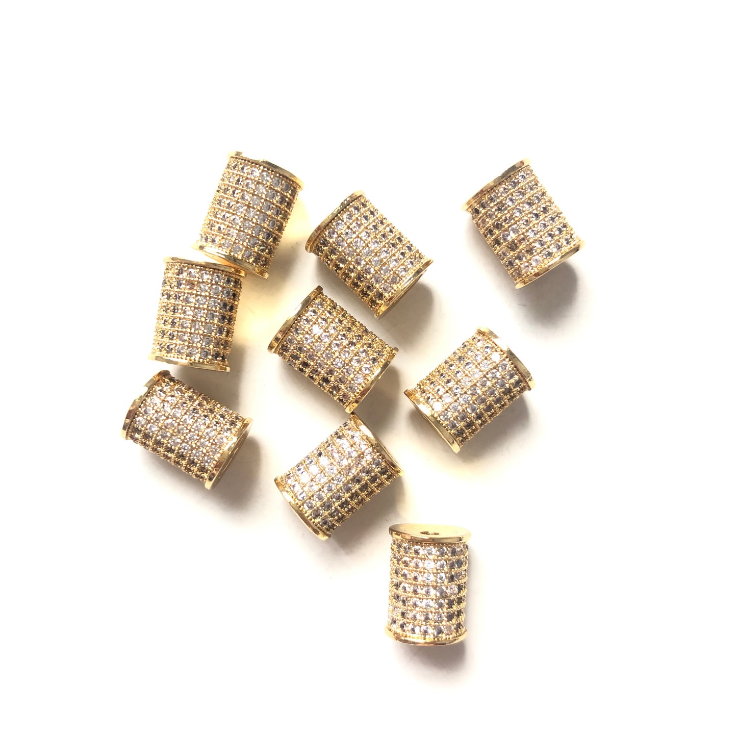 10pcs/lot 10*8mm CZ Paved Cylinder Rondelle Spacers Gold CZ Paved Spacers Rondelle Beads Charms Beads Beyond