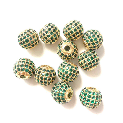 10pcs/lot 10mm Green CZ Paved Ball Spacers Gold CZ Paved Spacers 10mm Beads Ball Beads Colorful Zirconia Charms Beads Beyond