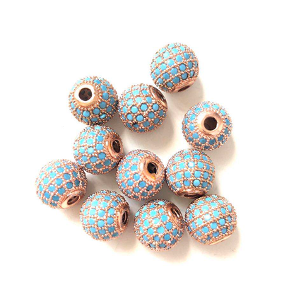 10pcs/lot 10mm Turquoise CZ Paved Ball Spacers Rose Gold CZ Paved Spacers 10mm Beads Ball Beads Colorful Zirconia Charms Beads Beyond