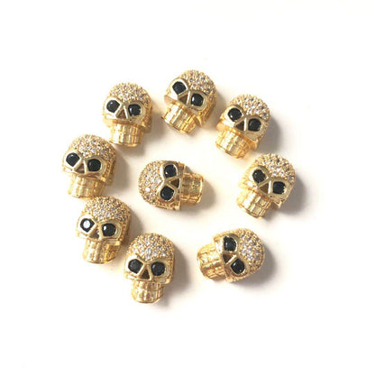 50pcs/lot CZ Paved Skull Head Spacers Gold Wholesale Charms Beads Beyond