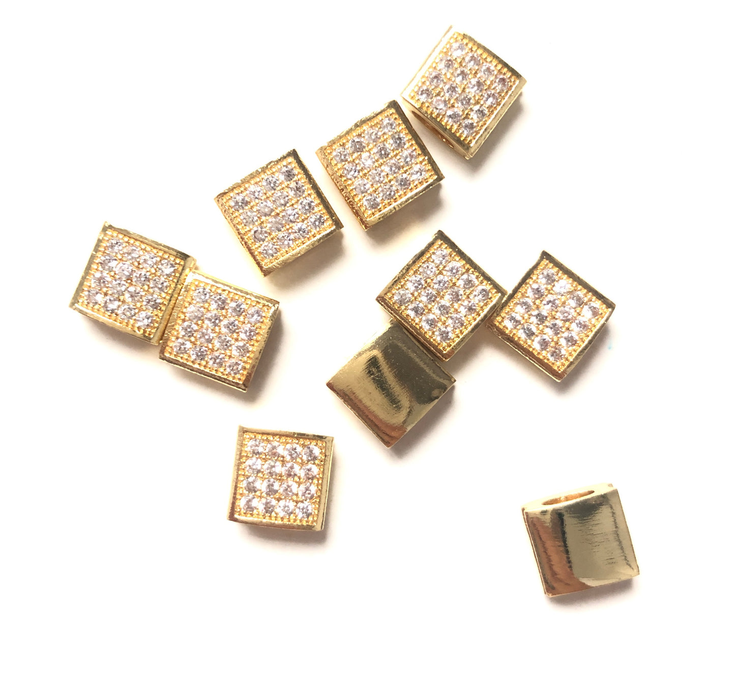 20pcs/lot 8.6*8.6mm CZ Paved Square Rondelle Spacers Gold CZ Paved Spacers Rondelle Beads Charms Beads Beyond