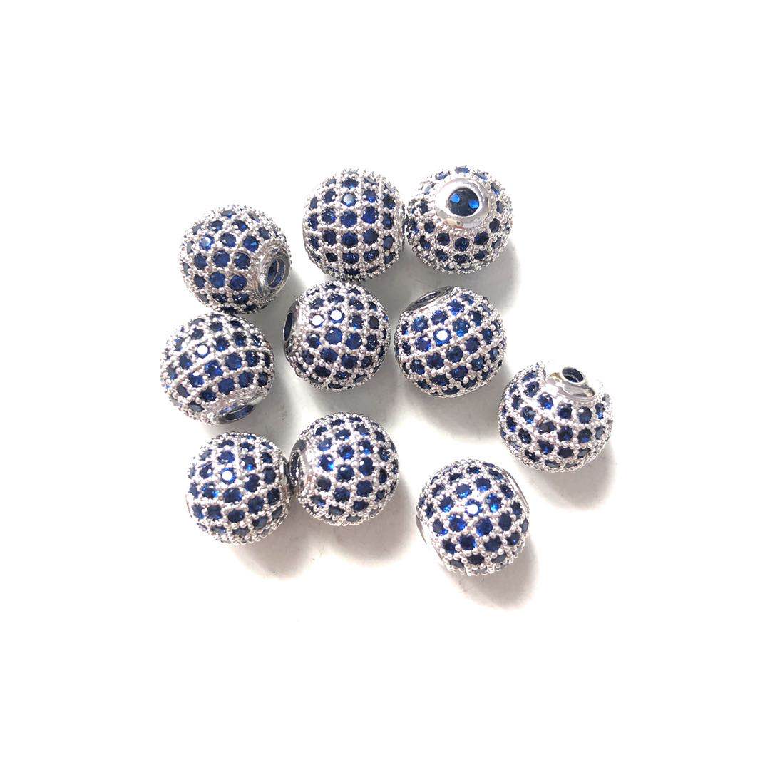 10pcs/lot 10mm Blue CZ Paved Ball Spacers Silver CZ Paved Spacers 10mm Beads Ball Beads Colorful Zirconia Charms Beads Beyond