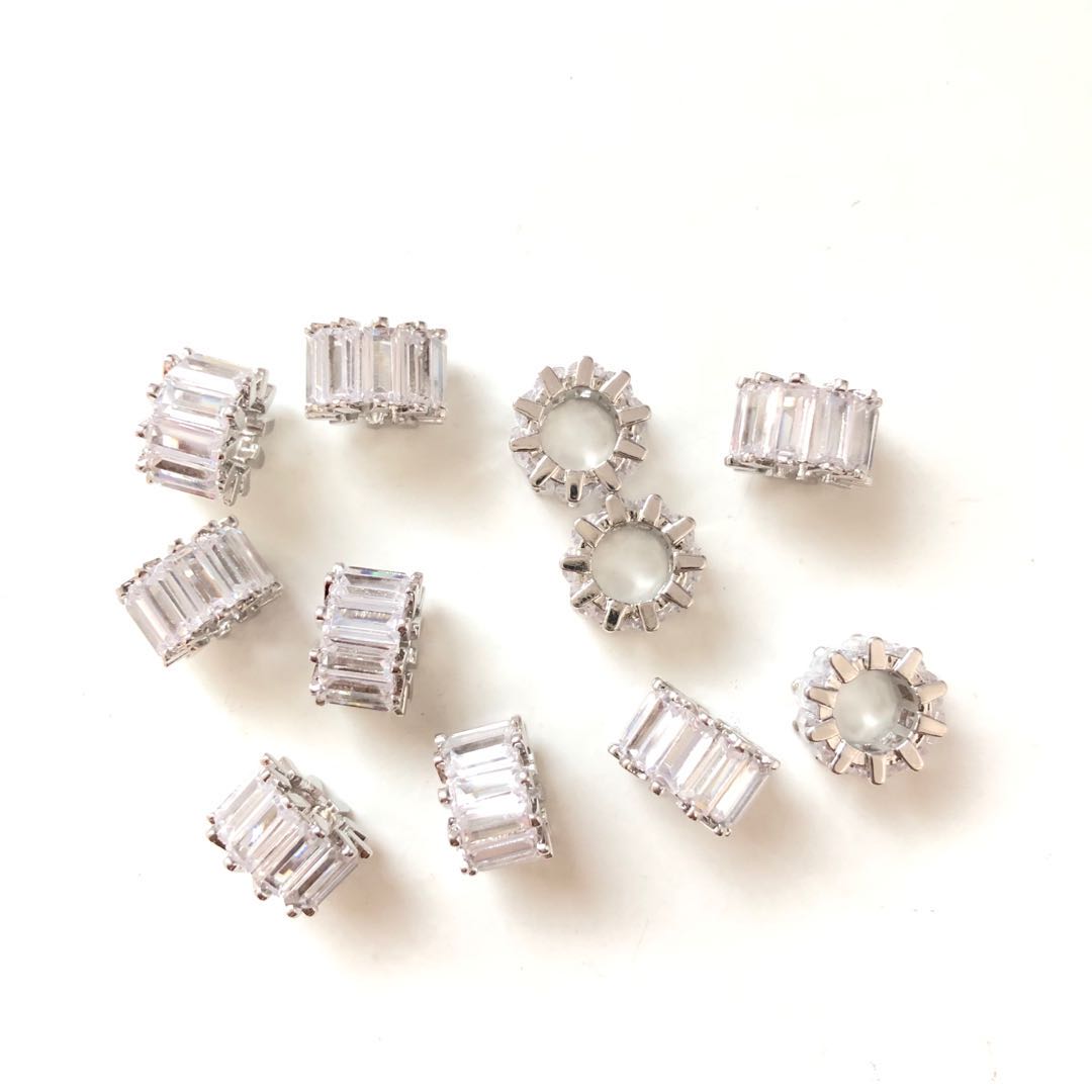 10pcs/lot 9.5*6.4mm Clear CZ Paved Big Hole Spacers Silver CZ Paved Spacers Big Hole Beads New Spacers Arrivals Charms Beads Beyond