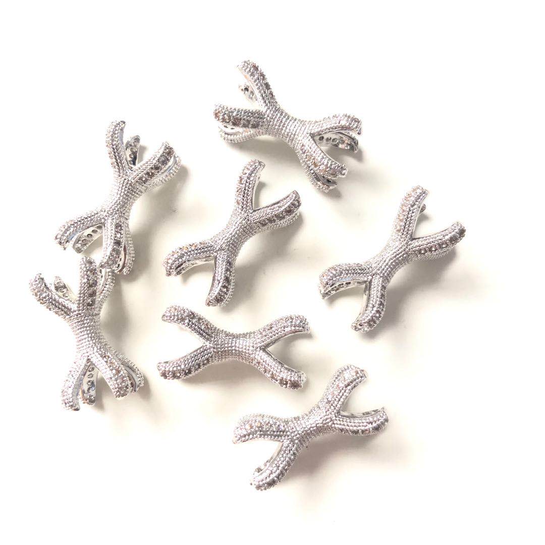 20pcs/lot CZ Paved Claw Spacers Silver CZ Paved Spacers Charms Beads Beyond
