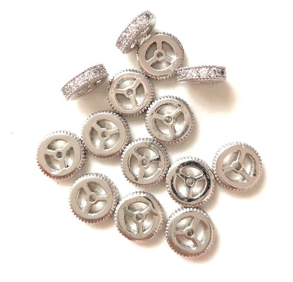 30pcs/lot 8*2.5mm CZ Paved Wheel Rondelle Spacers Silver CZ Paved Spacers Rondelle Beads Charms Beads Beyond