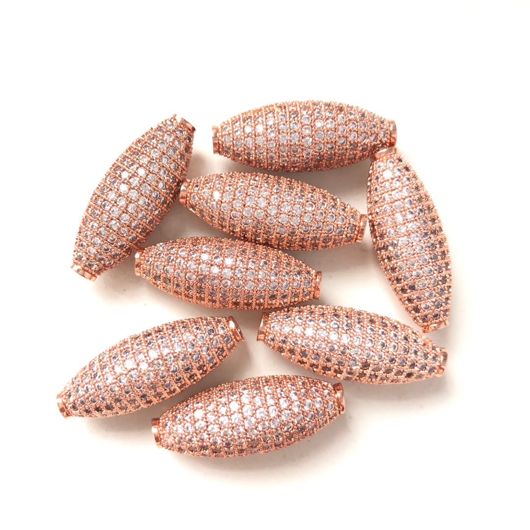 10pcs/lot 28*11mm CZ Paved Oliver Centerpiece Spacers Rose Gold CZ Paved Spacers Oval Spacers Charms Beads Beyond