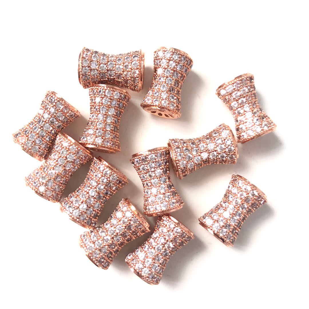 10-20pcs/lot 13.6*9.5mm CZ Paved Hourglass Spacers Rose Gold CZ Paved Spacers Hourglass Beads Charms Beads Beyond