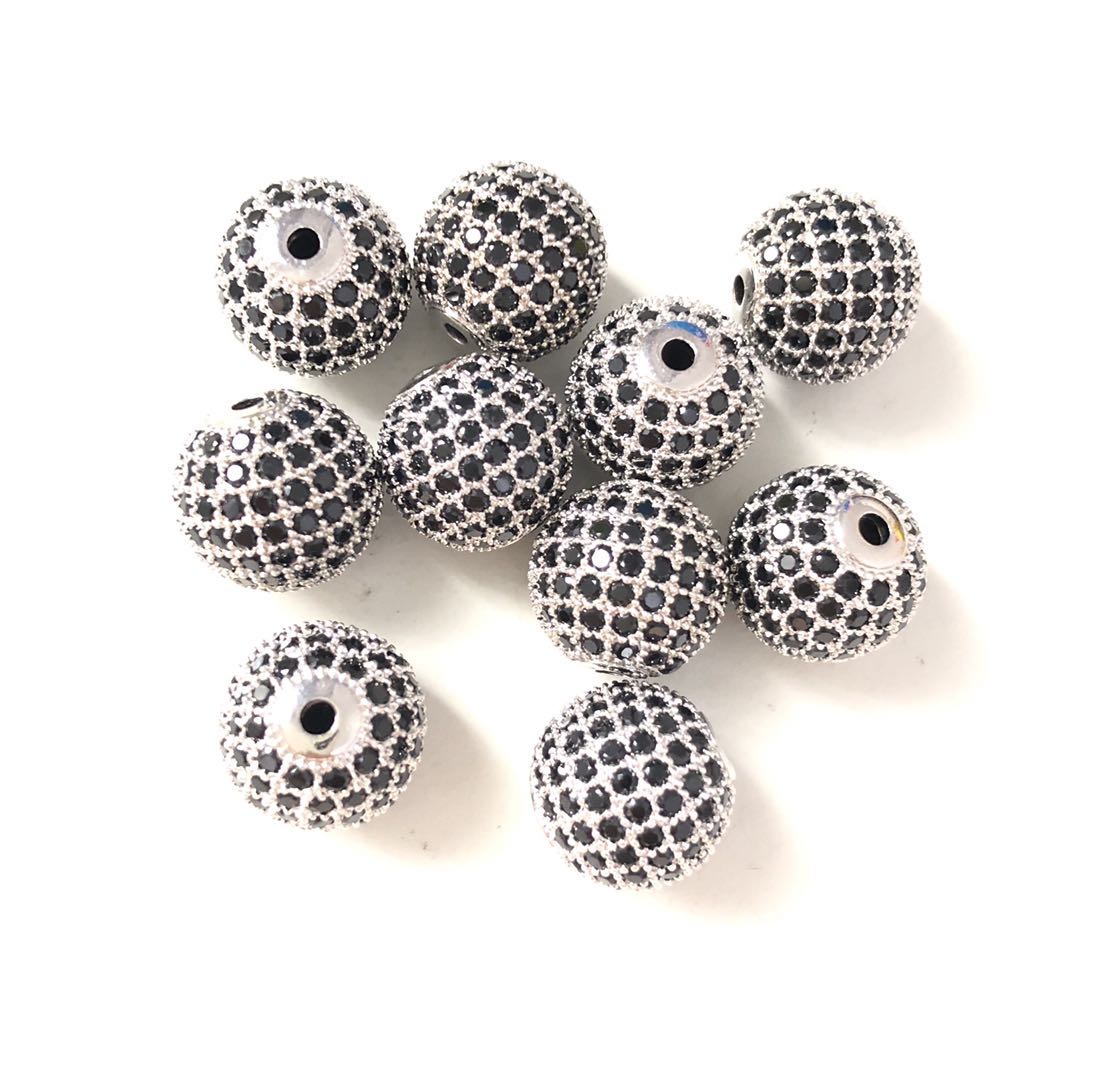 50pcs/lot 12mm Black CZ Paved Ball Spacers Silver Wholesale 12mm Beads Charms Beads Beyond