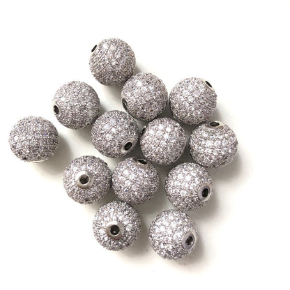 10-20pcs/lot 12mm Clear CZ Paved Ball Spacers Silver CZ Paved Spacers 12mm Beads Ball Beads Charms Beads Beyond