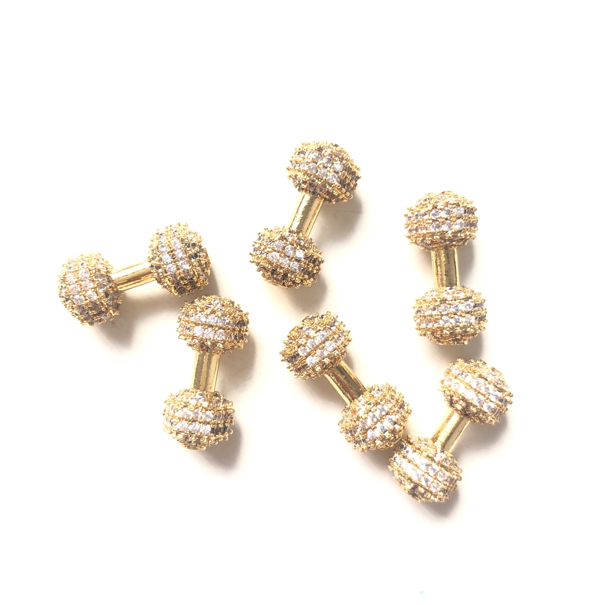 10pcs/lot 18*7.8mm CZ Paved Dumbbell Spacers Gold CZ Paved Spacers Charms Beads Beyond