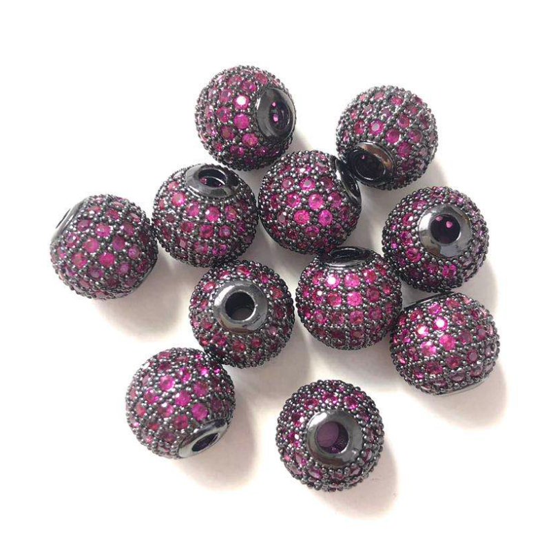 10pcs/lot 10mm Fuchsia CZ Paved Ball Spacers Black CZ Paved Spacers 10mm Beads Ball Beads Colorful Zirconia Charms Beads Beyond
