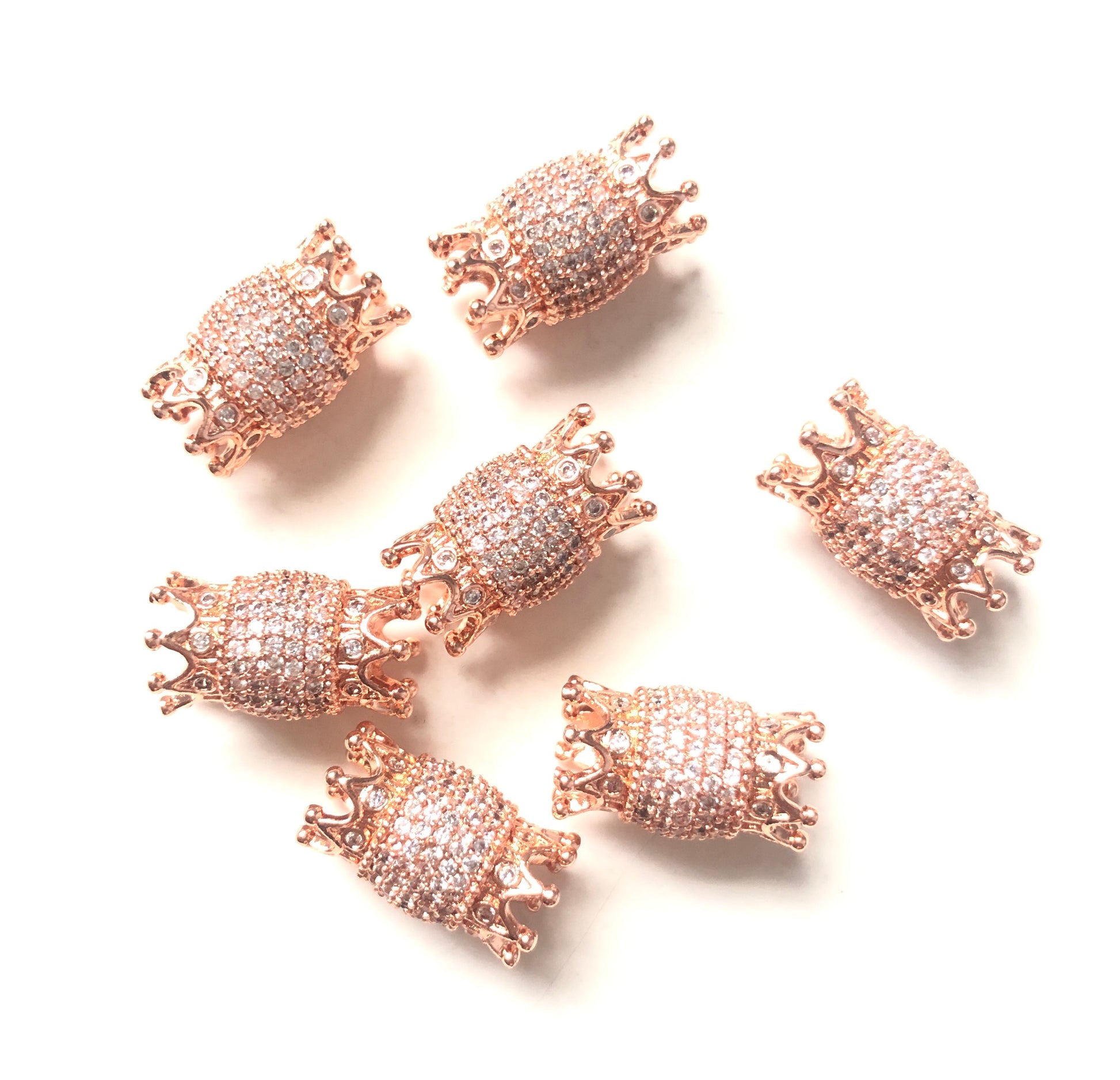 10pcs/lot 16*9mm CZ Paved Double Crown Spacers Rose Gold CZ Paved Spacers Crown Beads Charms Beads Beyond