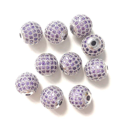 10pcs/lot 10mm Purple CZ Paved Ball Spacers Silver CZ Paved Spacers 10mm Beads Ball Beads Colorful Zirconia Charms Beads Beyond